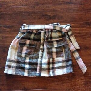 Pink, Gray, Brown And Black Plaid Skirt with Removable Belt Sash 4-5T Warm Fall